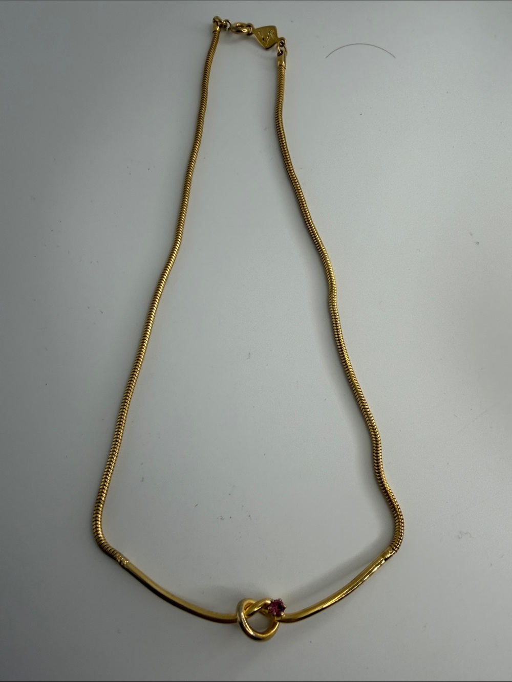 Biagi Gold Tone Knot Necklace Pink Red Stone Signed Designer